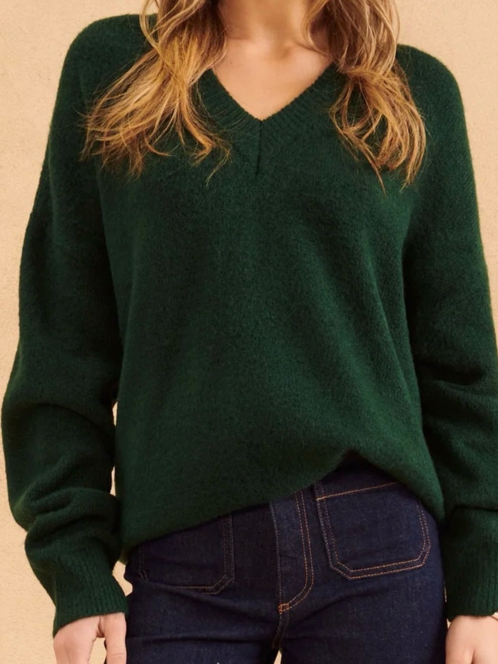 John + Jenn Dark Green V-Neck Women's Sweater